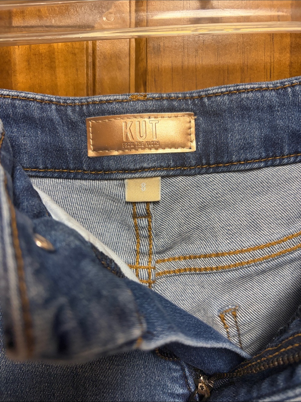 Kut from the Kloth Women's High Rise Jeans - Blue with Tan Stitching